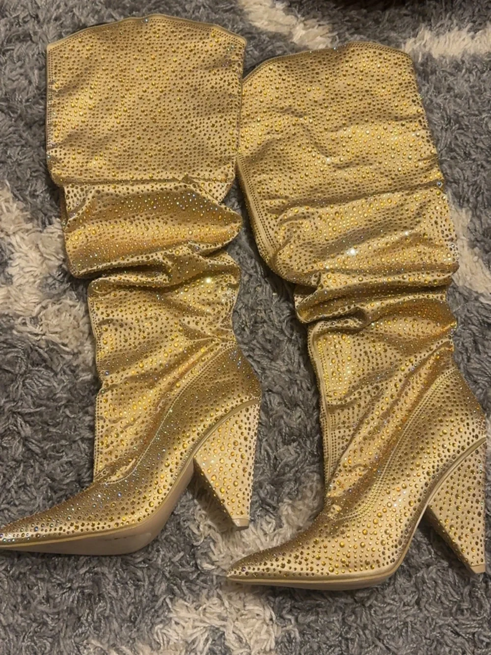 Cape Robbin Gold Crystal-Studded Slouch Over-the-Knee Boots
